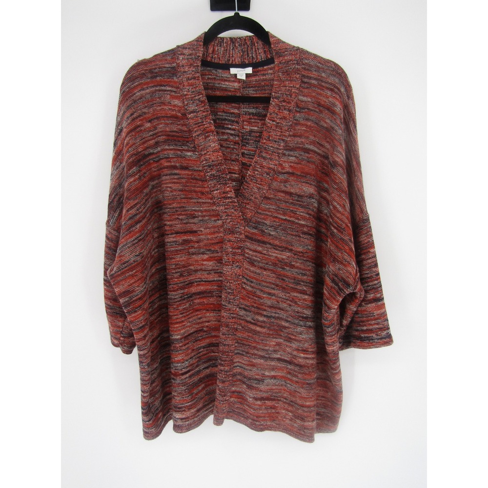 Pure Jill V Neck Sweater Womens XL Red Orange Space Dye Layer Coastal Fall Comfy